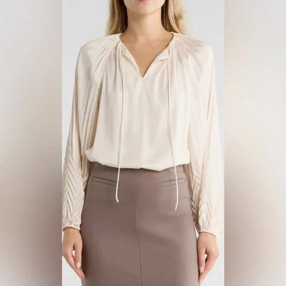 Jason Wu NWT Tie Neck Pleated Ivory Blouse,Size-XL(14) - Picture 6 of 13